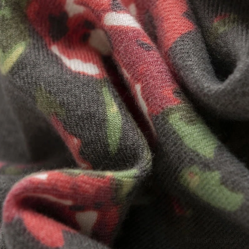 Tibetan rose wrap perfect for layering with coats and sweaters in fall and winter seasons