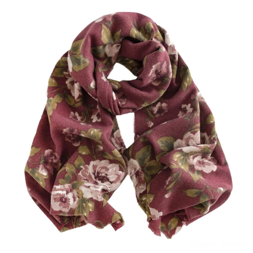 Dim gray Tibetan rose shawl displayed showing muted sophisticated color palette with vintage rose print