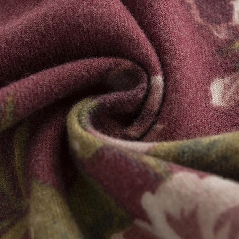 Tibetan rose shawl folded presentation showing compact travel size and premium fabric quality