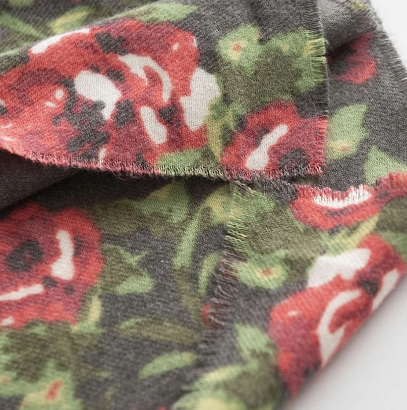 Tibetan rose floral shawl eco-conscious design made from environmentally friendly processed materials