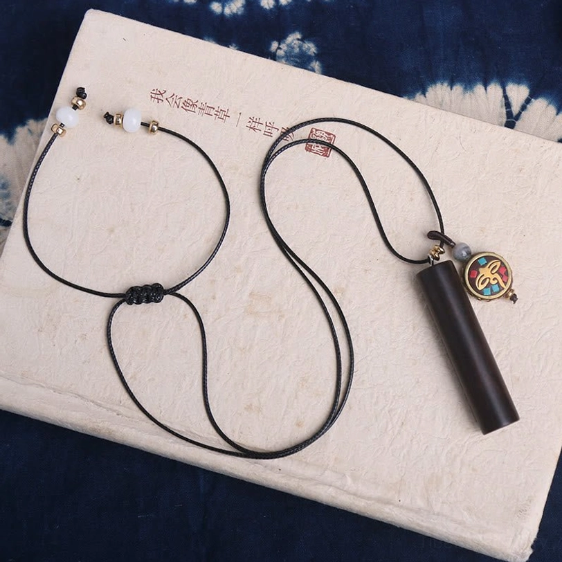 Set of round dzi charm ebony necklaces with adjustable black wax cords traditional styling