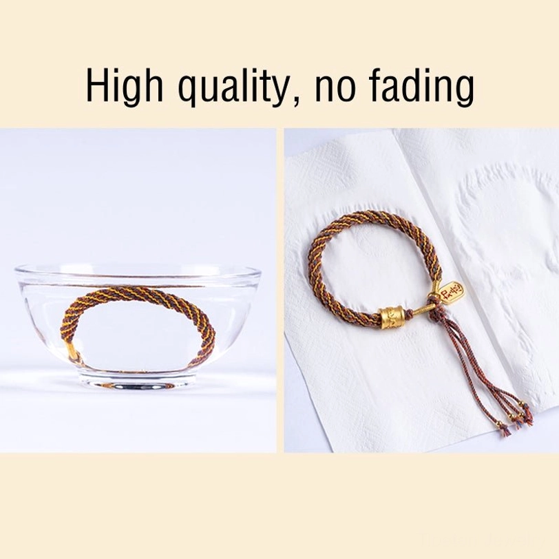 Tibetan Ruyi auspicious charm bracelet with adjustable sizing and braided copper accents