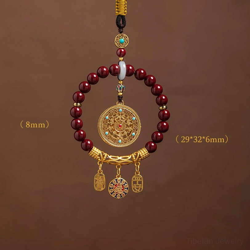 Lifestyle photograph of tibetan cinnabar ruyi peace blessing ornament as thoughtful spiritual gift with cultural significance