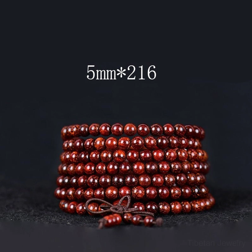 5mm bead Tibetan red sandalwood extended mala bracelet with 216 beads and traditional tassel accent