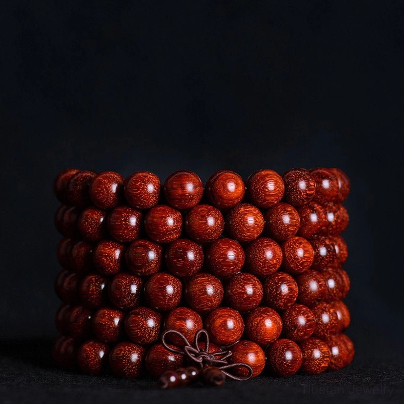 Tibetan red sandalwood mala bracelet gifted presentation, spiritual gift for meditation and mindfulness practice