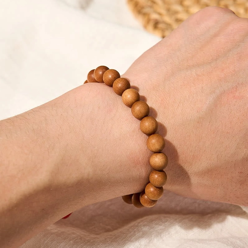 Authentic Tibetan sandalwood meditation mala bracelet, premium natural beads for grounding and spiritual practice