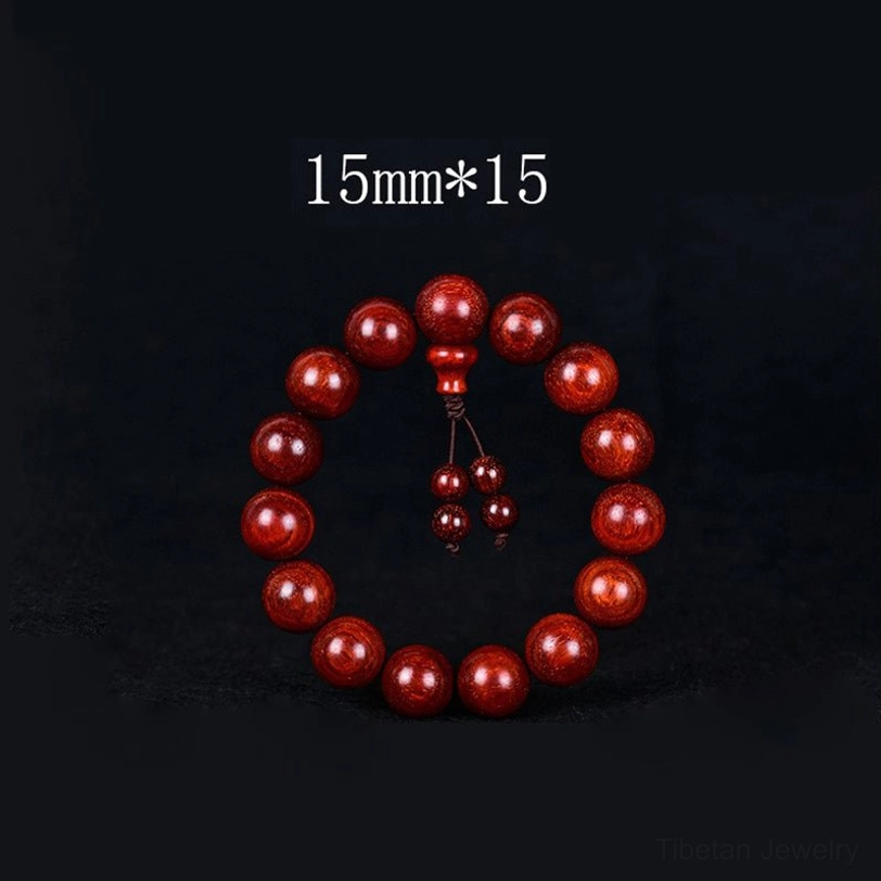 15mm bead Tibetan red sandalwood bracelet with 15 beads, statement piece collector's mala in warm reddish-brown