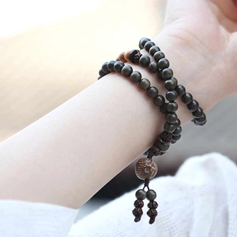 Triple wrap Tibetan sandalwood mala bracelet 108 beads in multiple sizes for meditation and grounding