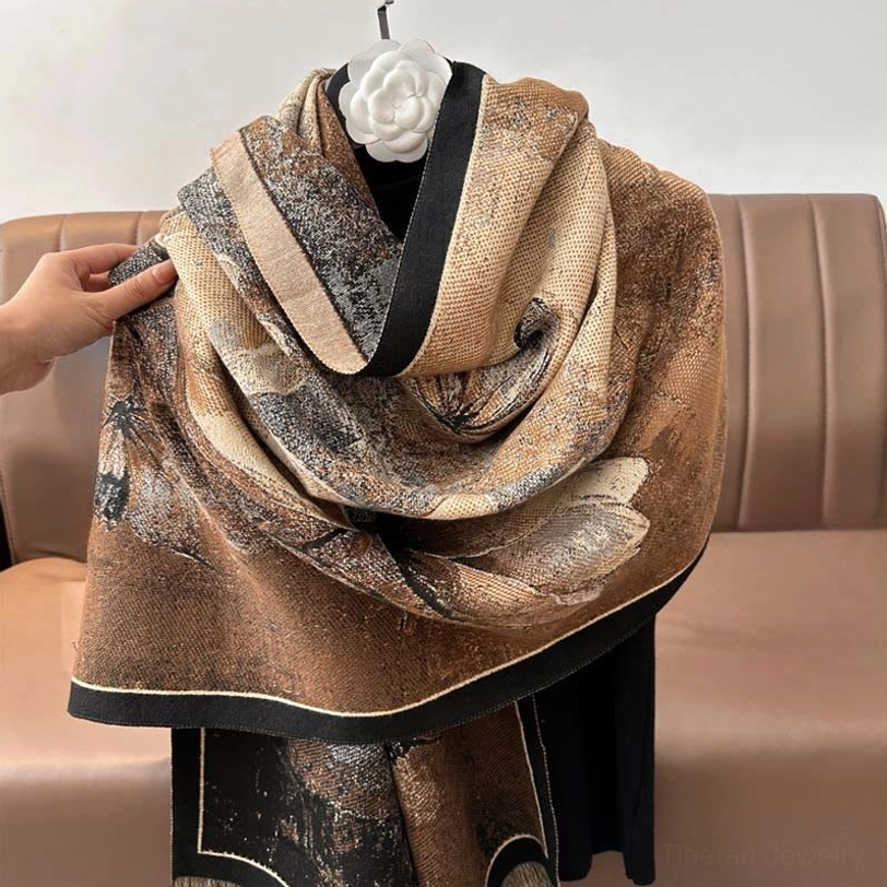 Tibetan scarf color variation display, showcasing handcrafted quality and natural dye variations