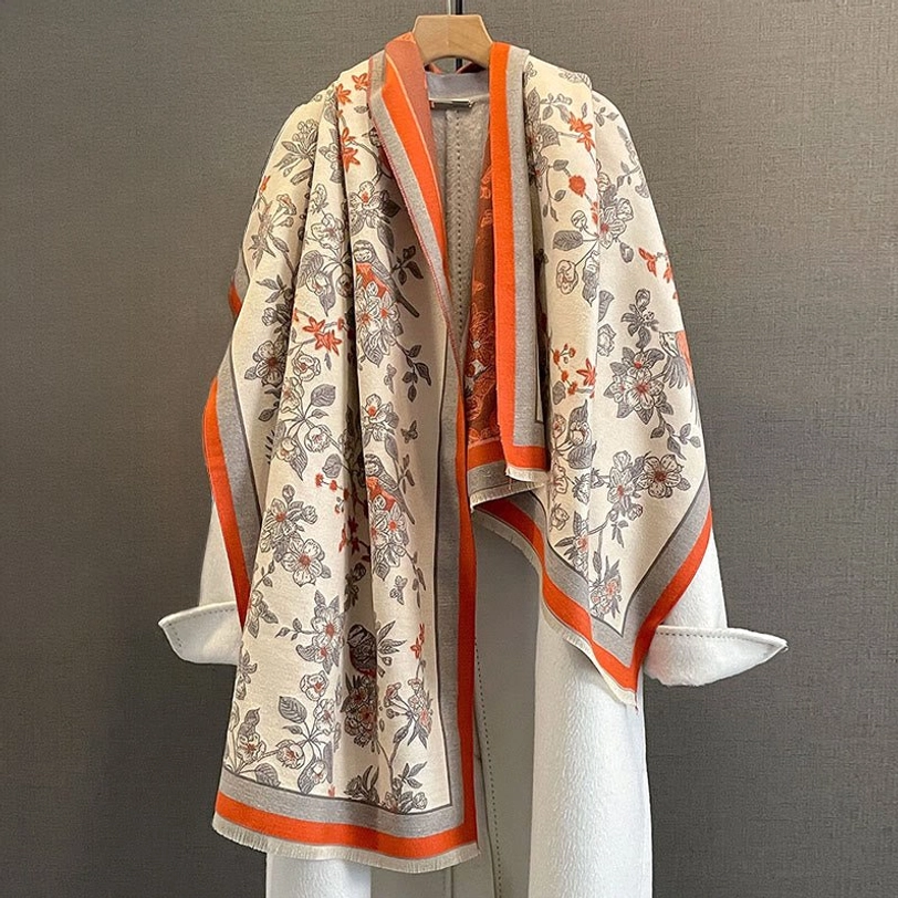 Handcrafted Tibetan floral bird printed scarf featuring intricate woven texture and detail