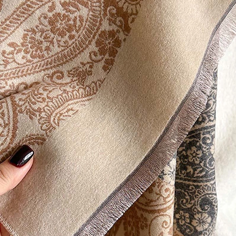 Tibetan scarf shawl product overview showing versatile color options and ethnic paisley design for multiple styling options
