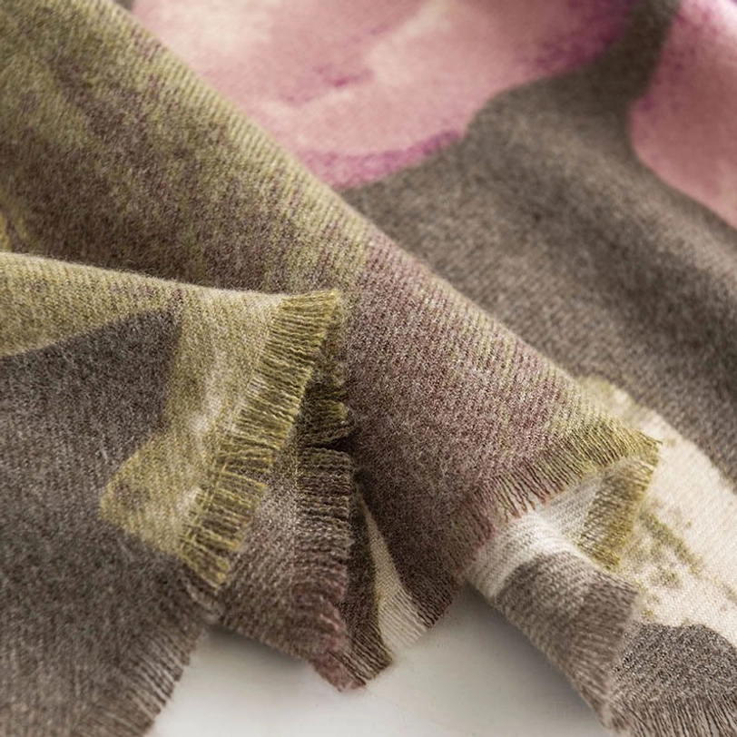 Soft textured Tibetan hibiscus scarf close-up highlighting premium brushed fabric quality