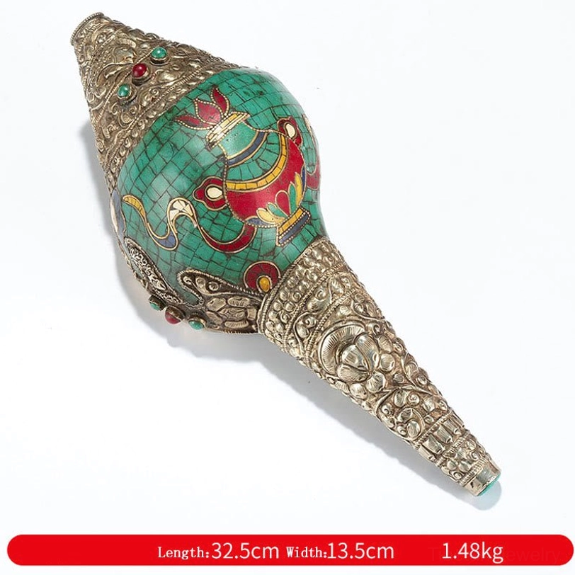 Tibetan Shankha conch Eight Auspicious Symbols Vase spiritual path liberation turquoise decor