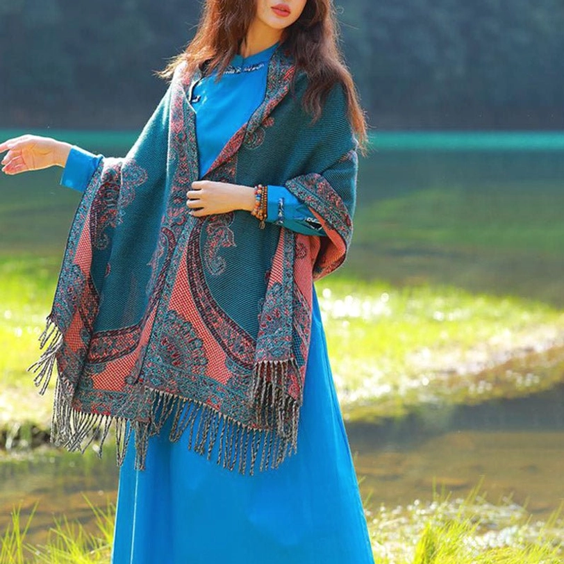 Tibetan vine leaf shawl texture showing soft cashmere blend quality