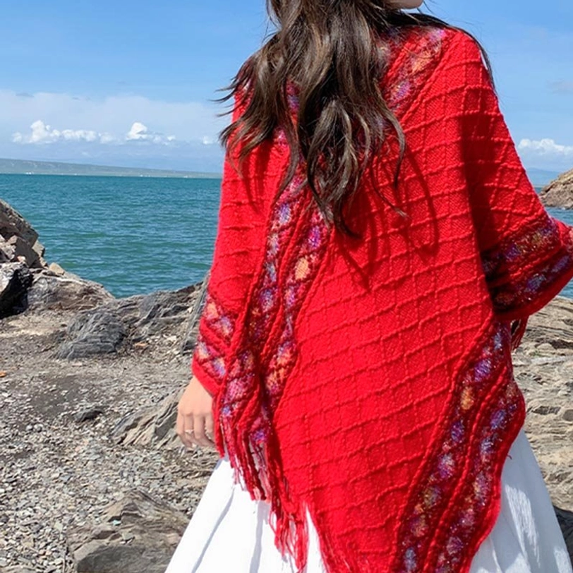 Tibetan rhombus knit shawl color swatch display showing all available color options including white black red