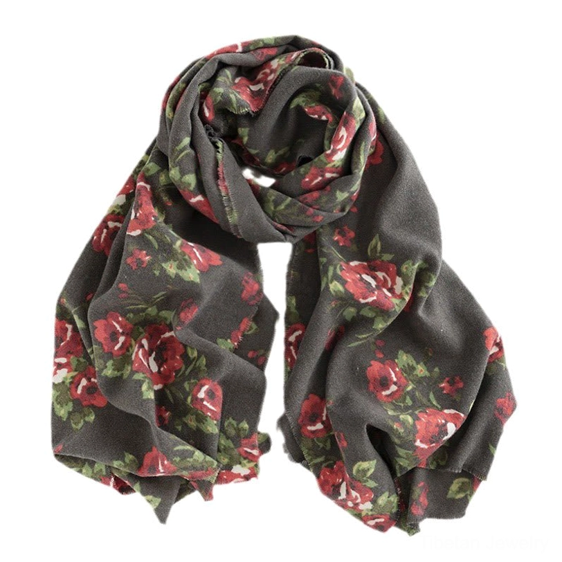 Tibetan rose floral wrap in multiple color variations including gray lavender and misty rose tones