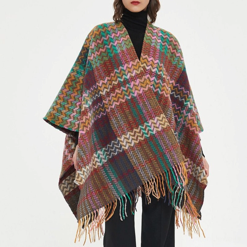 Tibetan cultural heritage shawl with traditional wavy line symbolism