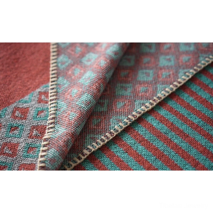 Tibetan diamond striped shawl complete product display showing overall ethnic design, color palette and size coverage