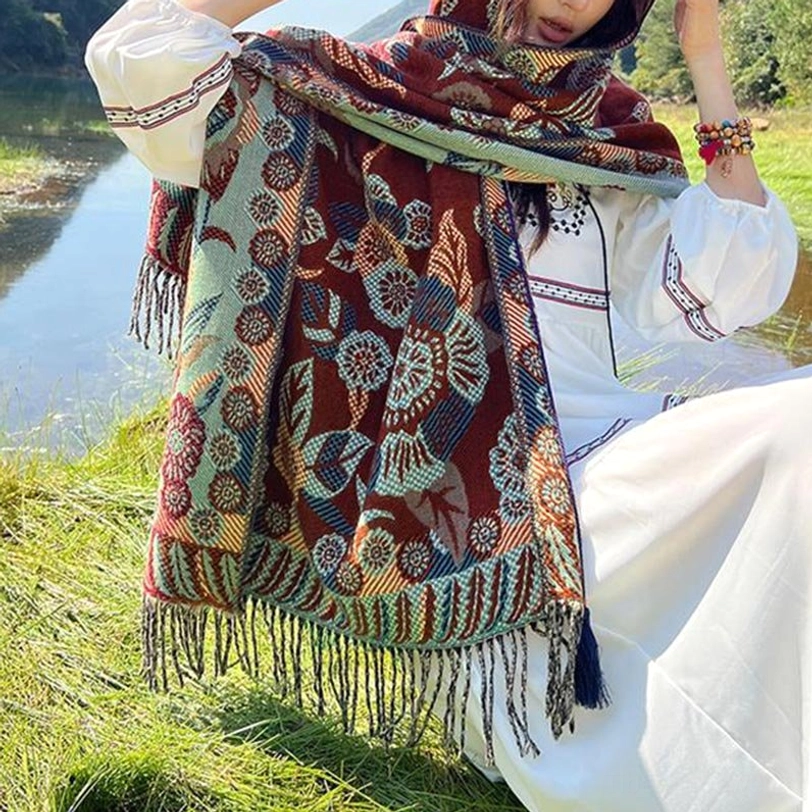 Tibetan botanical print shawl eco-friendly sustainable material composition