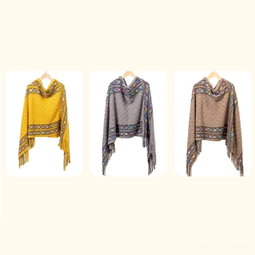 Tibetan poncho shawl as evening wrap and formal occasion accessory with cultural elegance