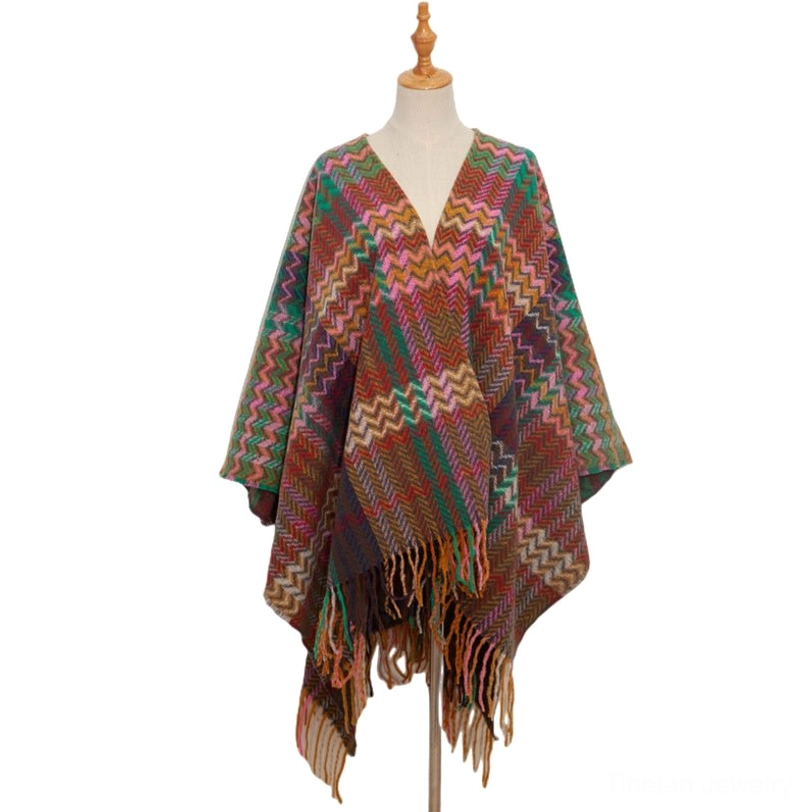 Tibetan handwoven chevron shawl texture detail highlighting premium polyester fabric