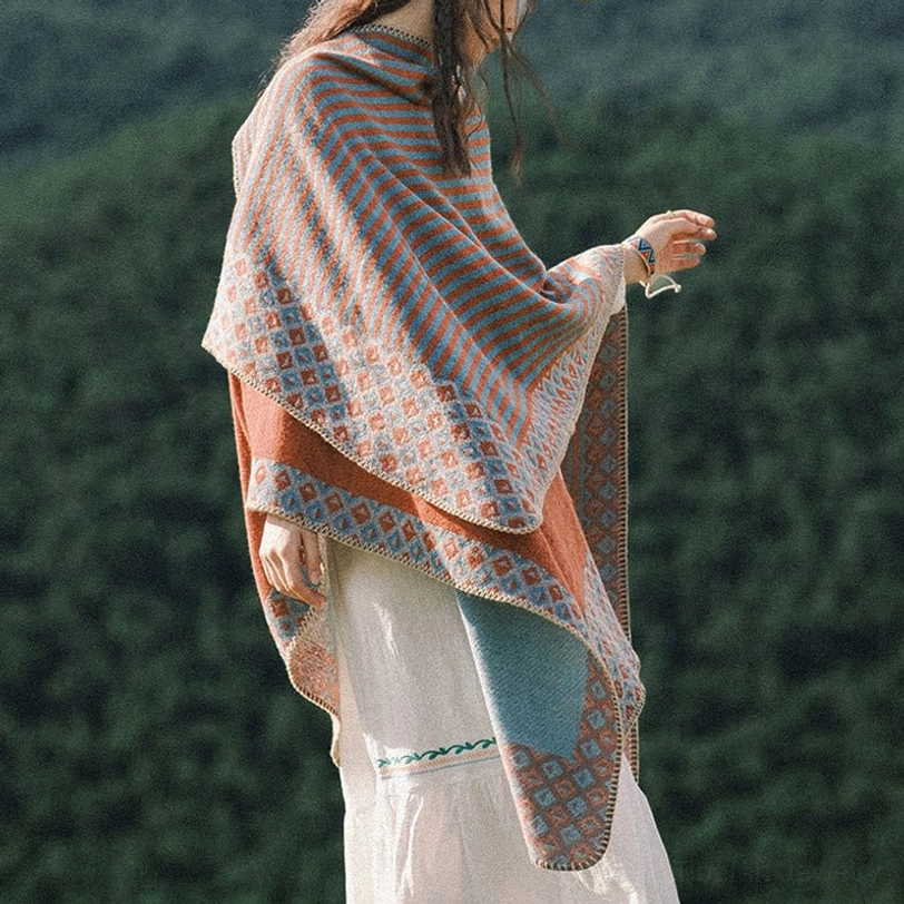 Tibetan diamond striped shawl detail view highlighting the intricate geometric pattern and premium fabric quality