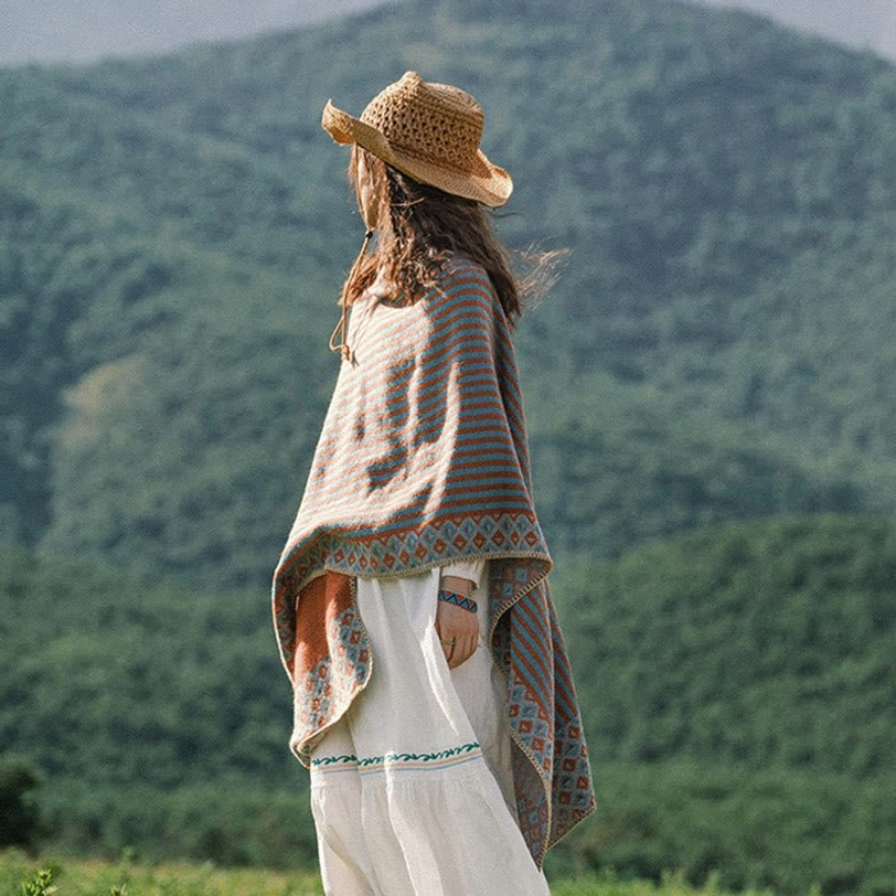 Tibetan shawl geometric trim detail showing traditional Himalayan pattern and authentic ethnic design elements
