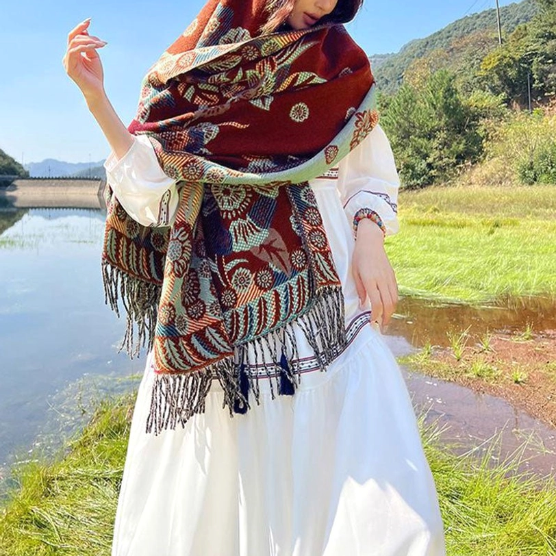 Tibetan floral cashmere shawl perfect gift for culture and wellness enthusiasts