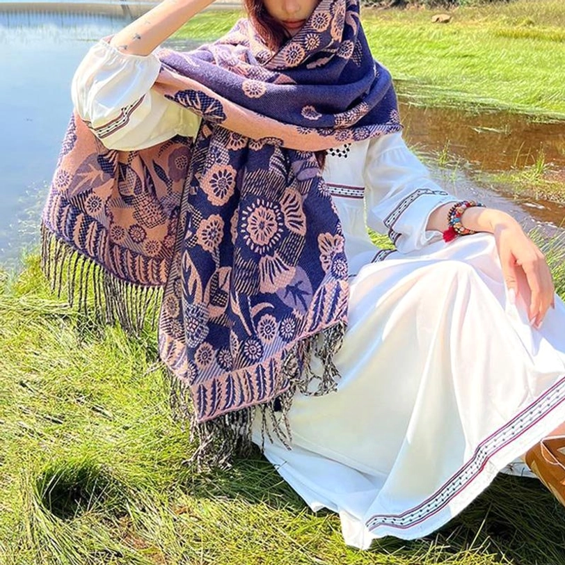 Green Tibetan cashmere botanical shawl representing growth and renewal