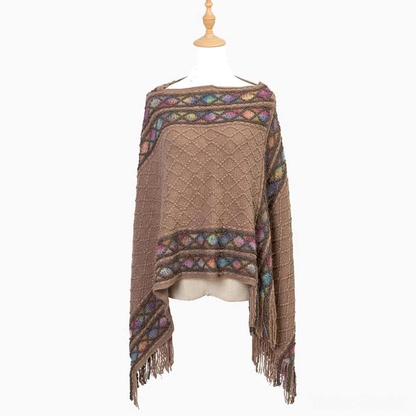 Tibetan rhombus knit shawl authentic craftsmanship showing traditional Himalayan textile techniques