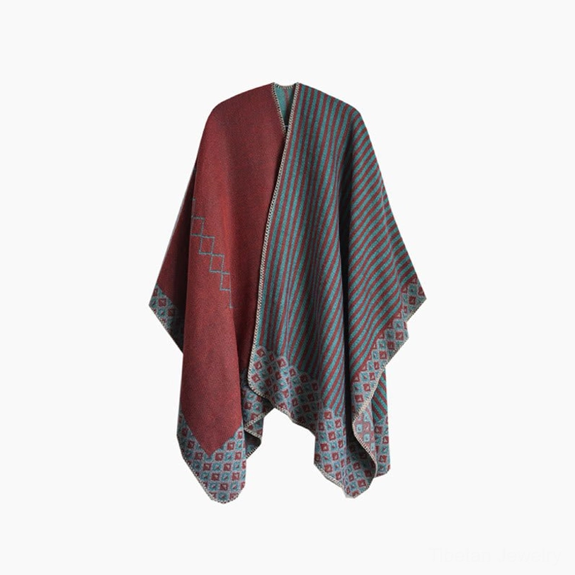 Tibetan diamond shawl relaxed at home showing cozy home comfort and mindful living applications