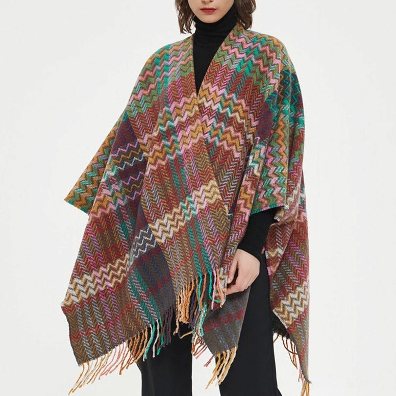Vibrant Tibetan chevron pattern shawl for meditation and spiritual practice