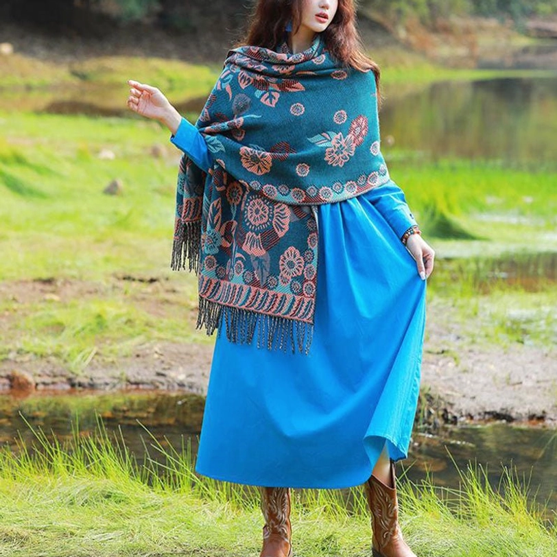 Tibetan floral cashmere shawl perfect for meditation and spiritual practice