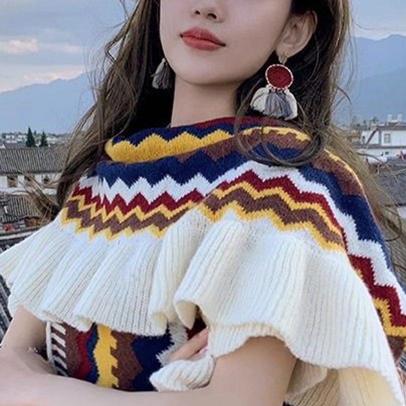 Tibetan shawl wrap with ruffled edges and zigzag pattern representing authentic Himalayan textile tradition and craft