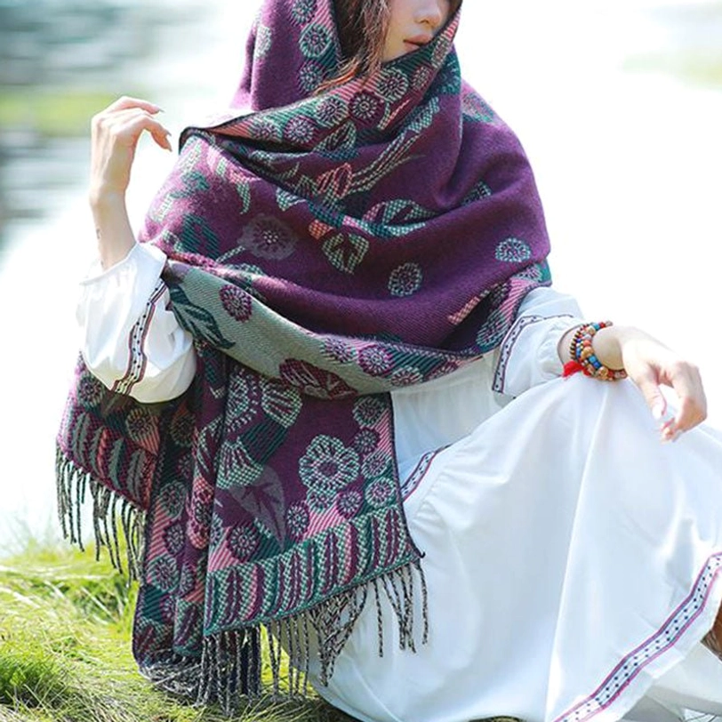 Tibetan floral cashmere shawl cozy throw blanket for sofa comfort