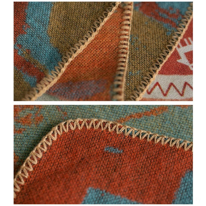 Tibetan geometric orange shawl travel companion for outdoor adventures and expeditions