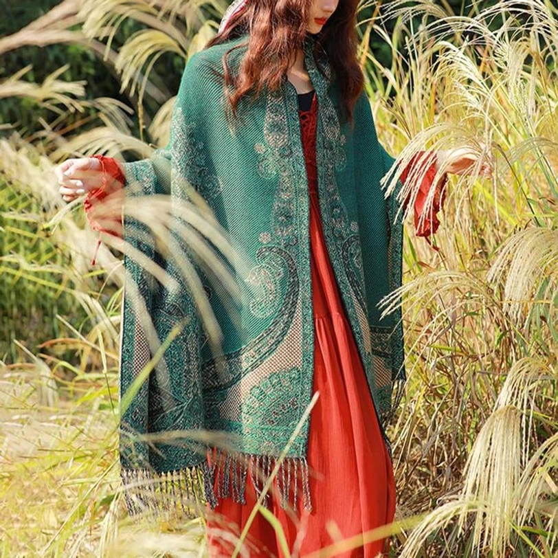 Tibetan vine leaf paisley shawl versatile styling options showcase