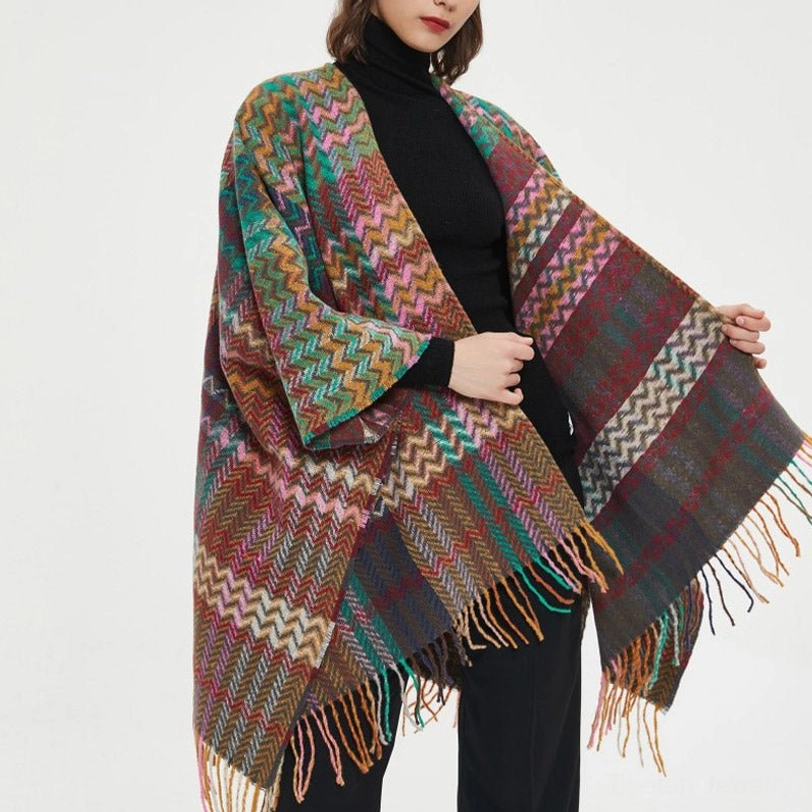 Lightweight Tibetan chevron shawl layers perfectly with winter outfits