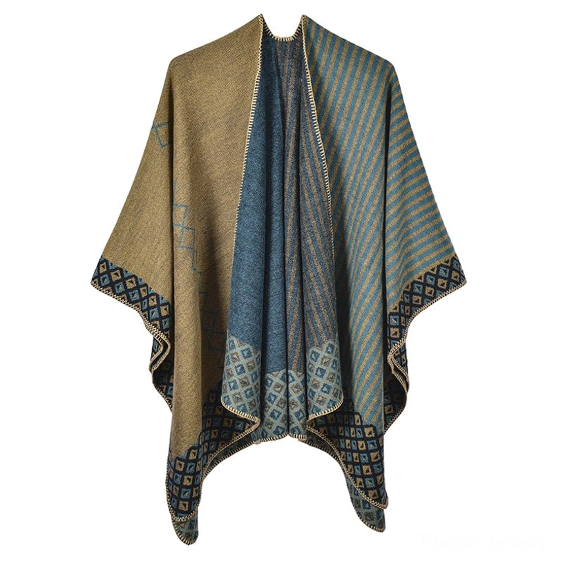 Tibetan shawl yellow blue color variation showcasing vibrant color combination for bold styling
