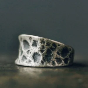 925 sterling silver textured protection ring with bump design close-up front view Tibetan Buddhist