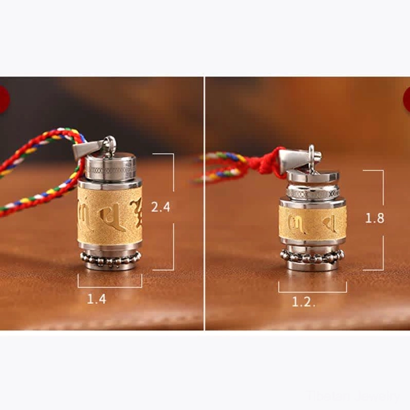 Authentic Tibetan prayer wheel amulet with Six True Words mantra and frosted metal finish
