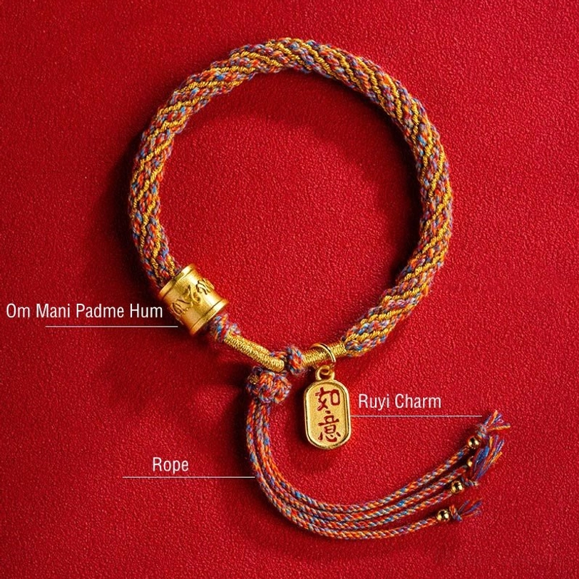 Tibetan spiritual mantra bracelet with protective Ruyi charm and multicolor sacred threads