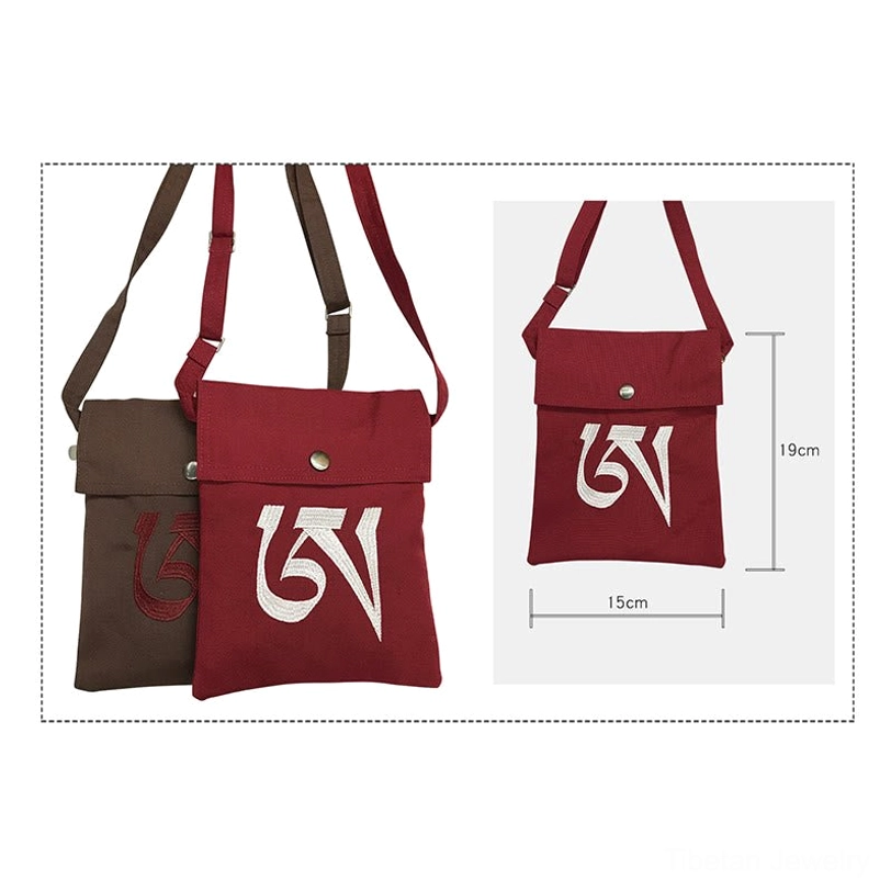 Tibetan spiritual OM embroidered shoulder bag with adjustable strap perfect for yoga meditation and mindful living