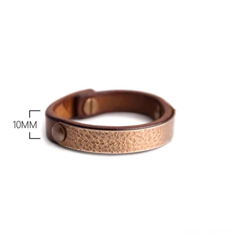 Handcrafted Tibetan spiritual wealth bracelet with copper metal energy conductor and premium leather strap construction