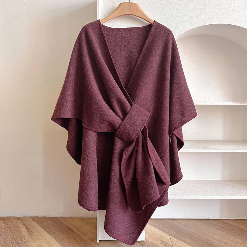 Pale violet red Tibetan split shawl wrap - vibrant statement color, soft plush texture, artisan made