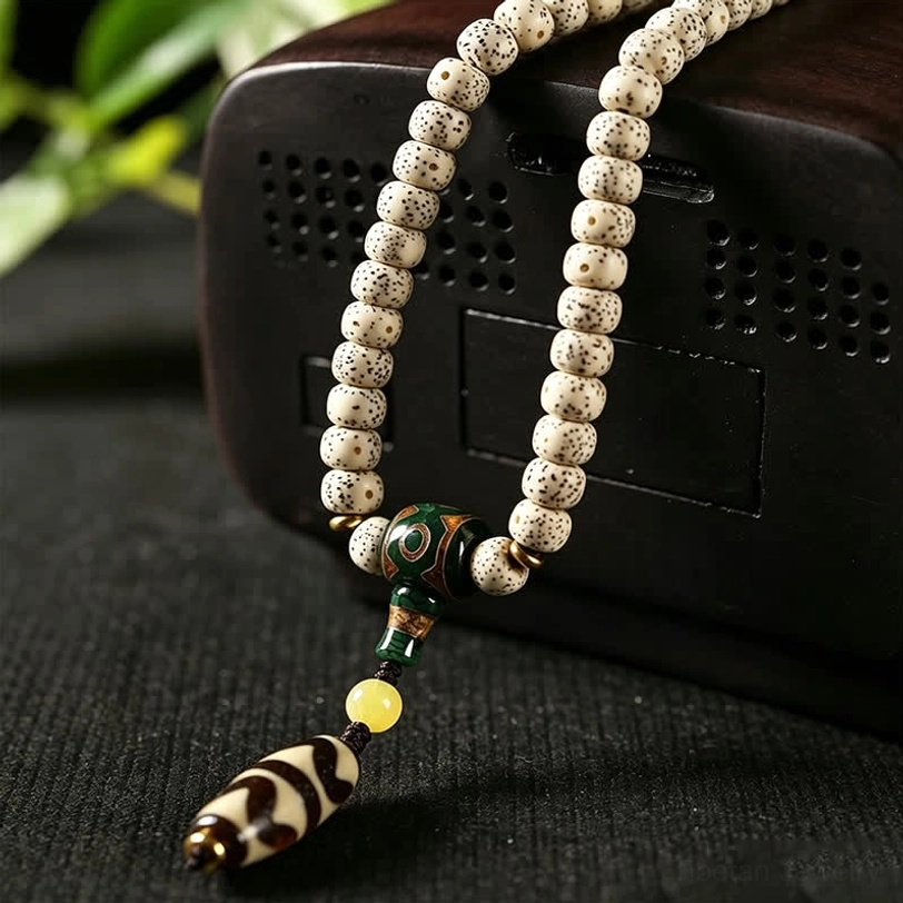 Authentic Tibetan Star Moon Bodhi seed mala bracelet with Dzi bead, handcrafted meditation prayer beads
