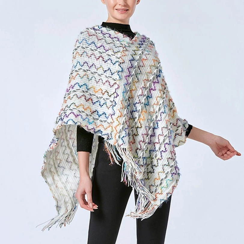 Tibetan striped poncho shawl featuring traditional Himalayan weaving techniques