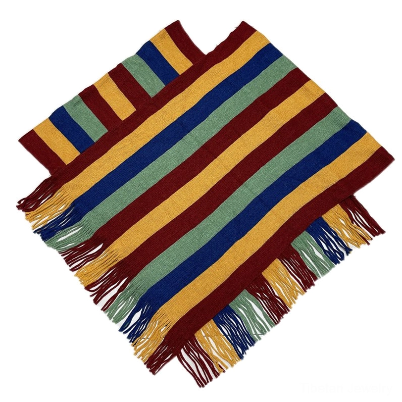 Tibetan striped tassel shawl cultural heritage information card explaining Buddhist color symbolism meanings