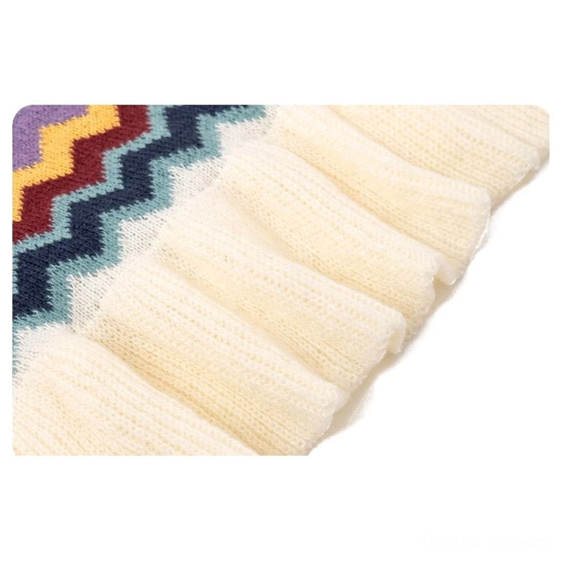 Tibetan striped knit wrap shawl in multiple color variations showing versatile style and bohemian aesthetic details