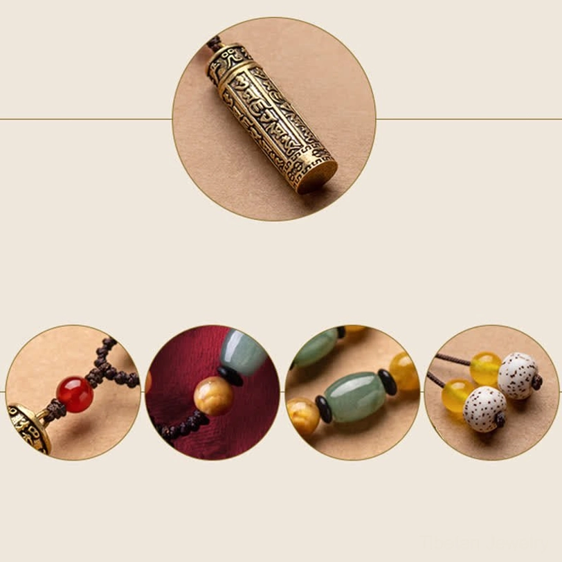 Tibetan sutra protection necklace pendant featuring complete Six True Words mantra in authentic Buddhist style